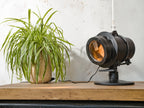Vintage DDR spoorweg signaal schijnwerper tafellamp, industriële bureaulamp, Telesig Berlin, oranje lens.