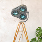 Gray anthracite Surgical Hospital Spotlight by Heraeus Hanaulux London, Designer Unique Floor Lamp, Wooden Army Crutch Tripod