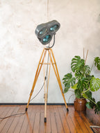 Gray anthracite Surgical Hospital Spotlight by Heraeus Hanaulux London, Designer Unique Floor Lamp, Wooden Army Crutch Tripod