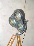Gray anthracite Surgical Hospital Spotlight by Heraeus Hanaulux London, Designer Unique Floor Lamp, Wooden Army Crutch Tripod