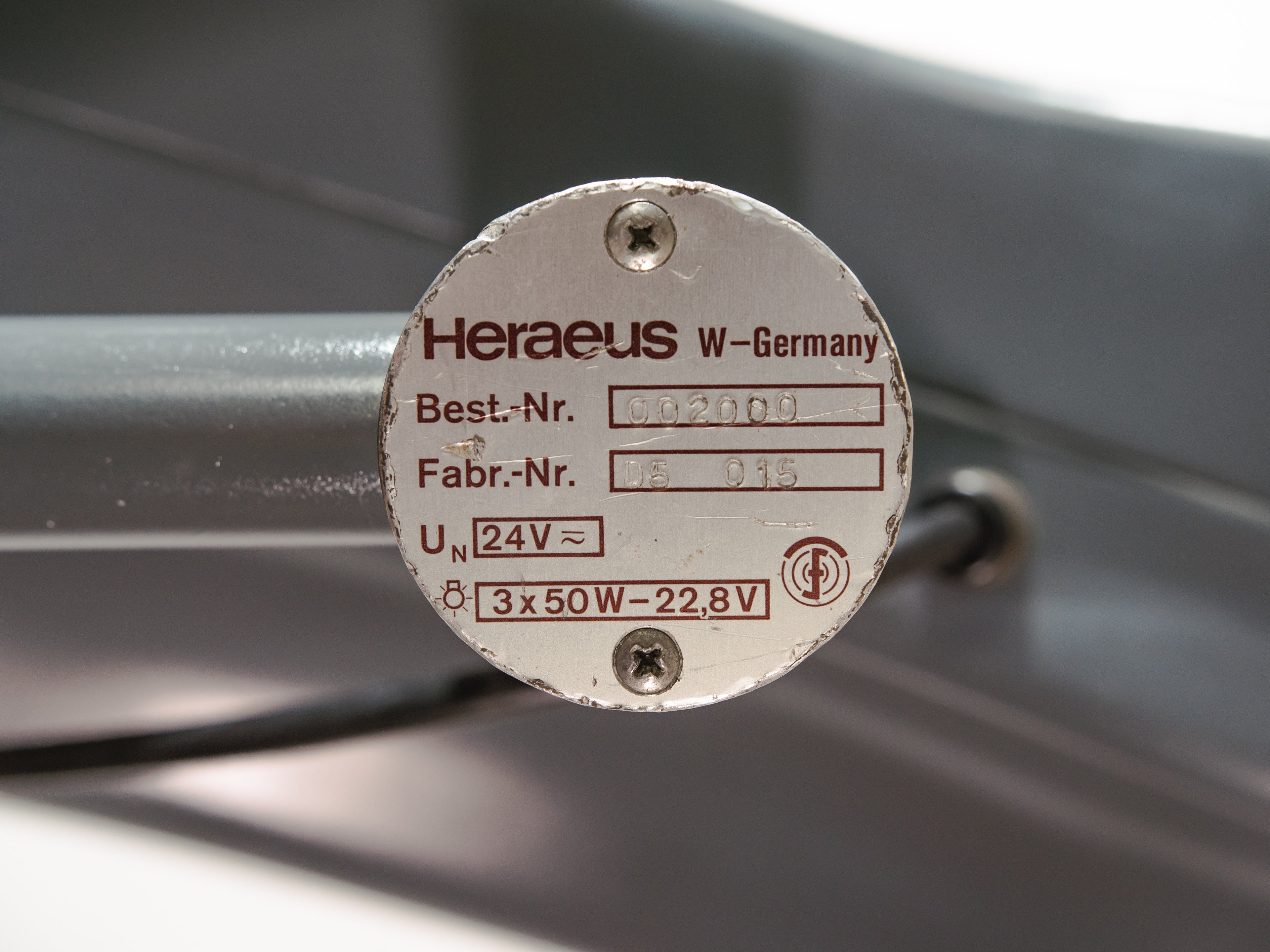 Gray anthracite Surgical Hospital Spotlight by Heraeus Hanaulux London, Designer Unique Floor Lamp, Wooden Army Crutch Tripod