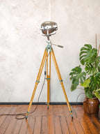 Vintage Strand Electric Patt 123 Theater Spotlight Floor Lamp, Industrial Tripod Stage Light, Polished Film Light, Loft Lighting Decor