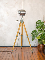 Vintage Strand Electric Patt 123 Theater Spotlight Floor Lamp, Industrial Tripod Stage Light, Polished Film Light, Loft Lighting Decor