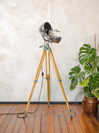 Vintage Strand Electric Patt 123 Theater Spotlight Floor Lamp, Industrial Tripod Stage Light, Polished Film Light, Loft Lighting Decor