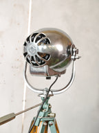 Vintage Strand Electric Patt 123 Theater Spotlight Floor Lamp, Industrial Tripod Stage Light, Polished Film Light, Loft Lighting Decor