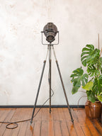 Vintage Strand Patt 23 Theater Spotlight Floor Lamp, Industrial Bosch Tripod Lamp, 1960s British Stage Light