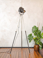 Vintage Strand Patt 23 Theater Spotlight Floor Lamp, Industrial Bosch Tripod Lamp, 1960s British Stage Light