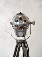 Vintage small Ianiro Spotlight Floor Lamp – 1950s Studio Light on Zeiss Ikon Tripod – Polished Aluminum – Adjustable to Desklamp