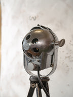 Vintage small Ianiro Spotlight Floor Lamp – 1950s Studio Light on Zeiss Ikon Tripod – Polished Aluminum – Adjustable to Desklamp