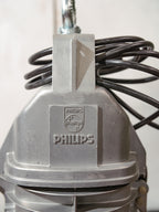 Vintage Philips HDK-serie industriële hanglamp, zwarte geëmailleerde kap, fabriekslamp uit de jaren 1950 - lage kappen - gerenoveerd