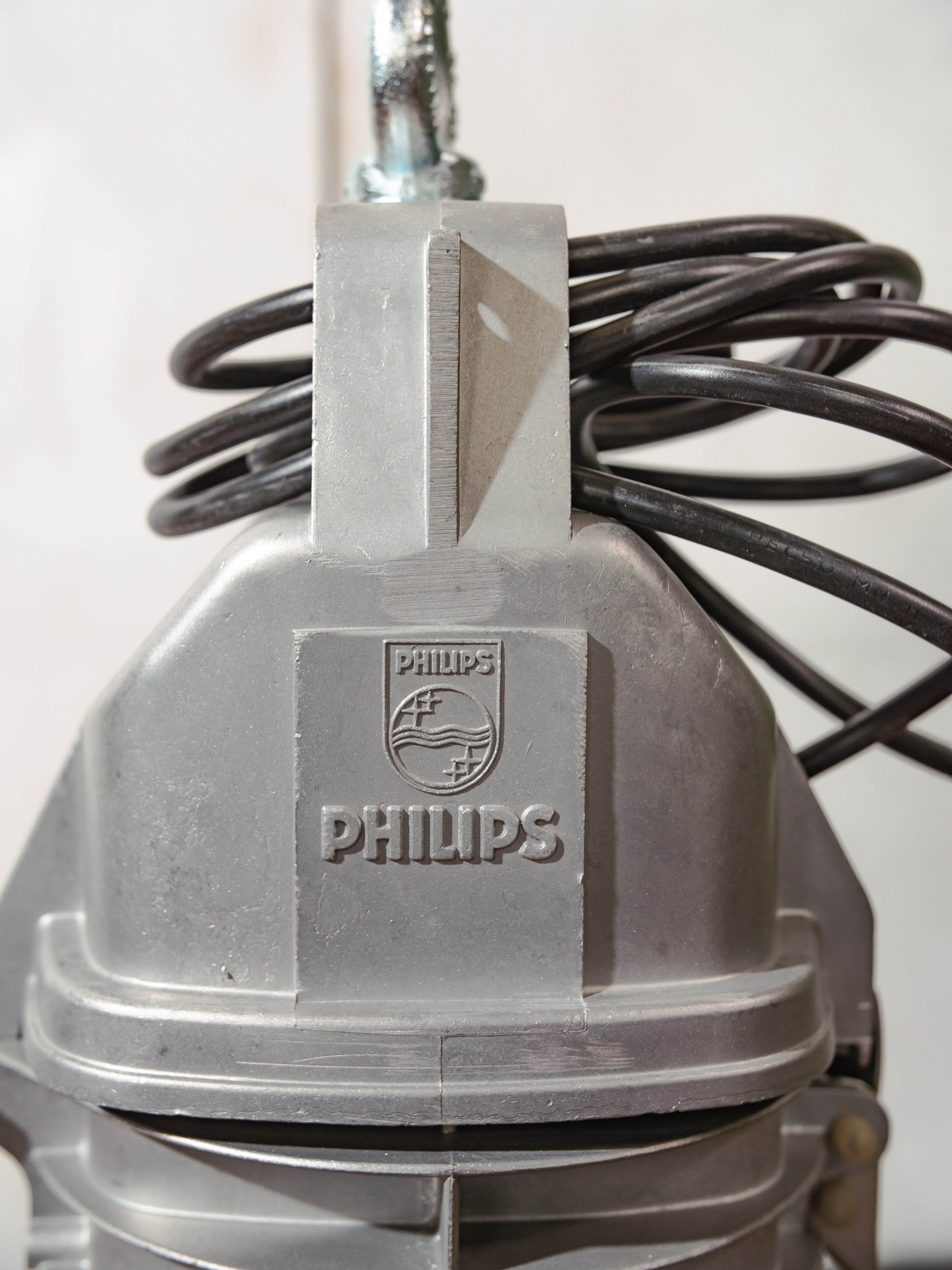 Vintage Philips HDK Series Industrial Pendant Light, Black Enamel Shade Factory Lamp, 1950s - LOW Shades - renovated