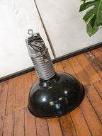 Vintage Philips HDK-serie industriële hanglamp, zwarte geëmailleerde kap, fabriekslamp uit de jaren 1950 - lage kappen - gerenoveerd