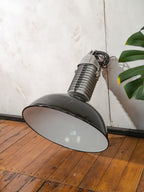 Vintage Philips HDK-serie industriële hanglamp, zwarte geëmailleerde kap, fabriekslamp uit de jaren 1950 - lage kappen - gerenoveerd