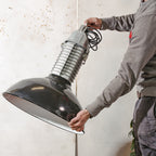 Vintage Philips HDK-serie industriële hanglamp, zwarte geëmailleerde kap, fabriekslamp uit de jaren 1950 - lage kappen - gerenoveerd