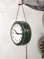 Large Vintage Brillié Drevon Double Sided Station Clock, 48cm French Railway Clock, Industrial Green Clock, Original 30 sec Pulse Movement