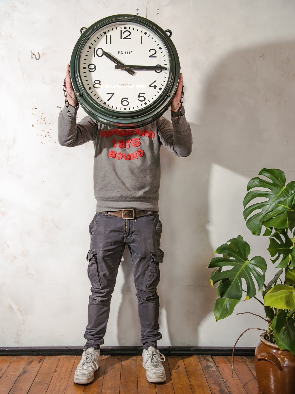 Large Vintage Brillié Drevon Double Sided Station Clock, 48cm French Railway Clock, Industrial Green Clock, Original 30 sec Pulse Movement