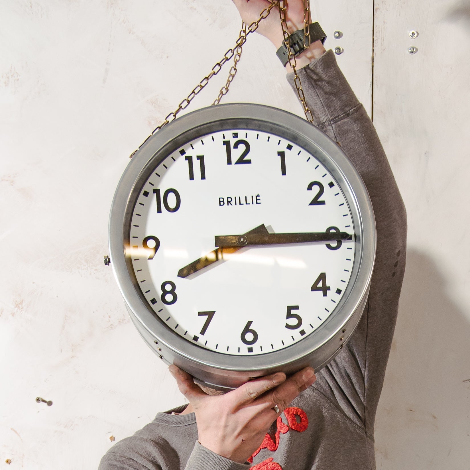 Vintage Brillié Double Sided French Station Clock, 32cm Industrial Railway Clock, Original Pulse Movement, Factory Clock – Restored