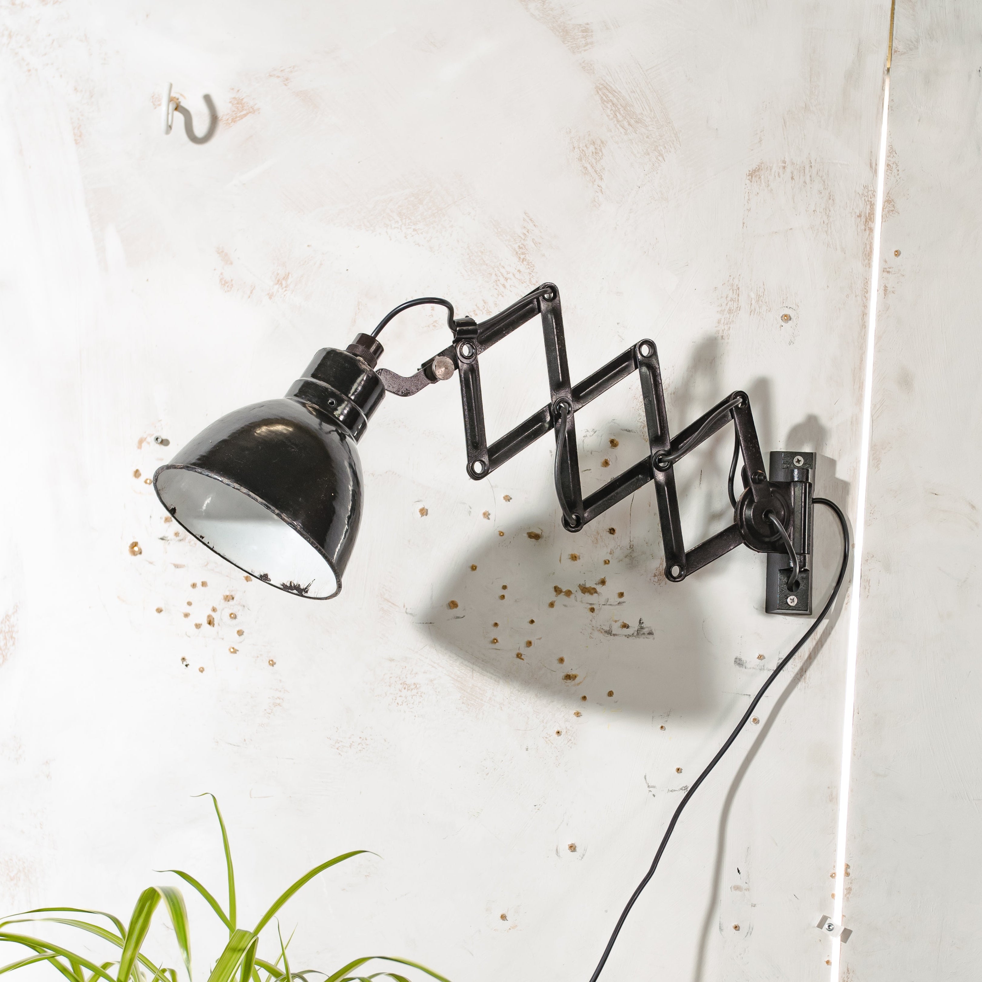 Black 1950s Scissor Lamp by Elektroinstala Decín | Enamel shade | Industrial Extendable Accordion Wall Light