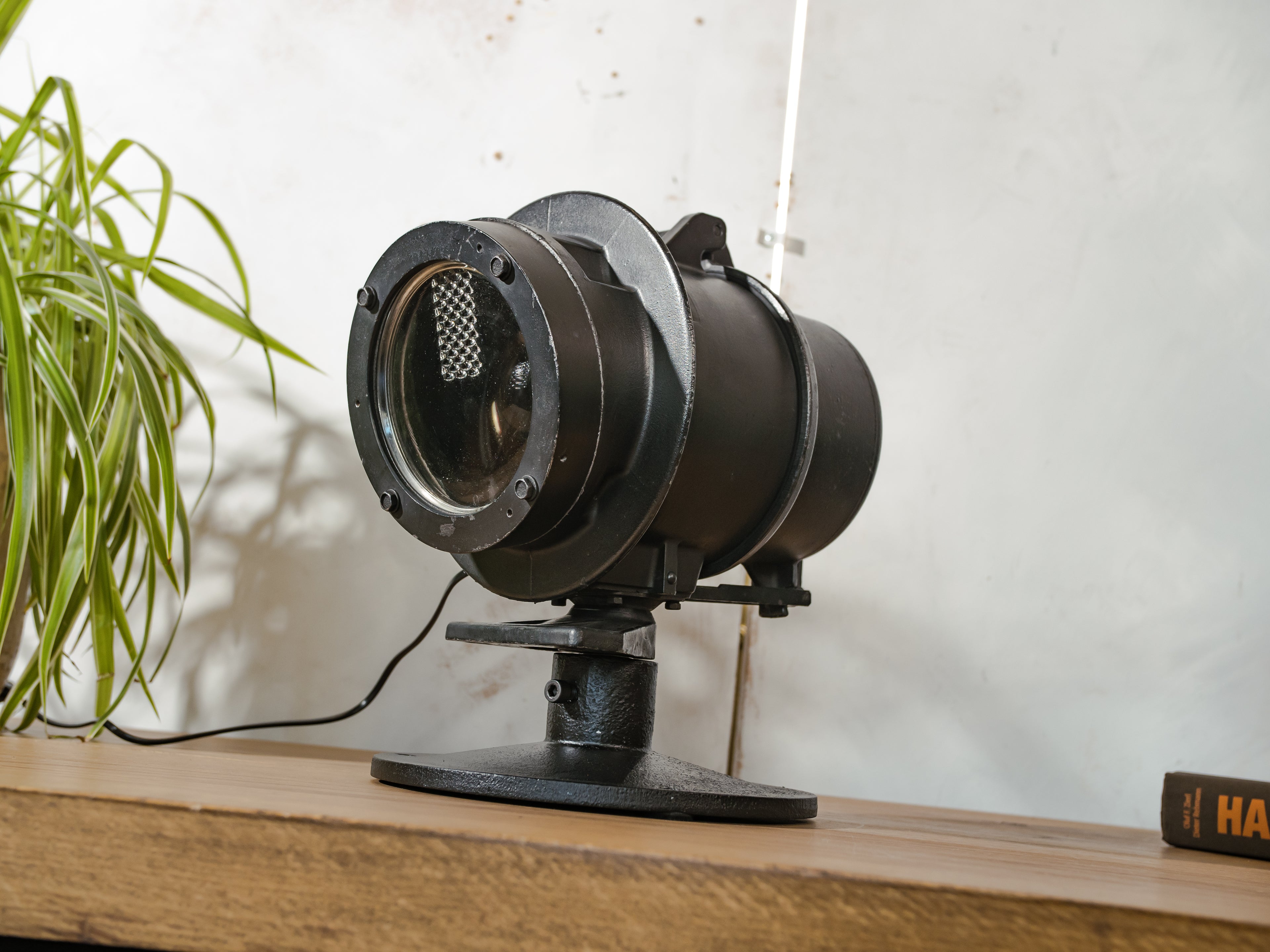 Vintage DDR Railway Signal Spotlight Table lamp, Industrial desk Light, Telesig Berlin, Orange Lens Light