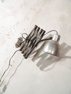 1930s Army Green Patina Scissor Lamp by Hala, Vintage Workshop Harmonica Light, Bauhaus H. Th. J. A. Busquet Lighting