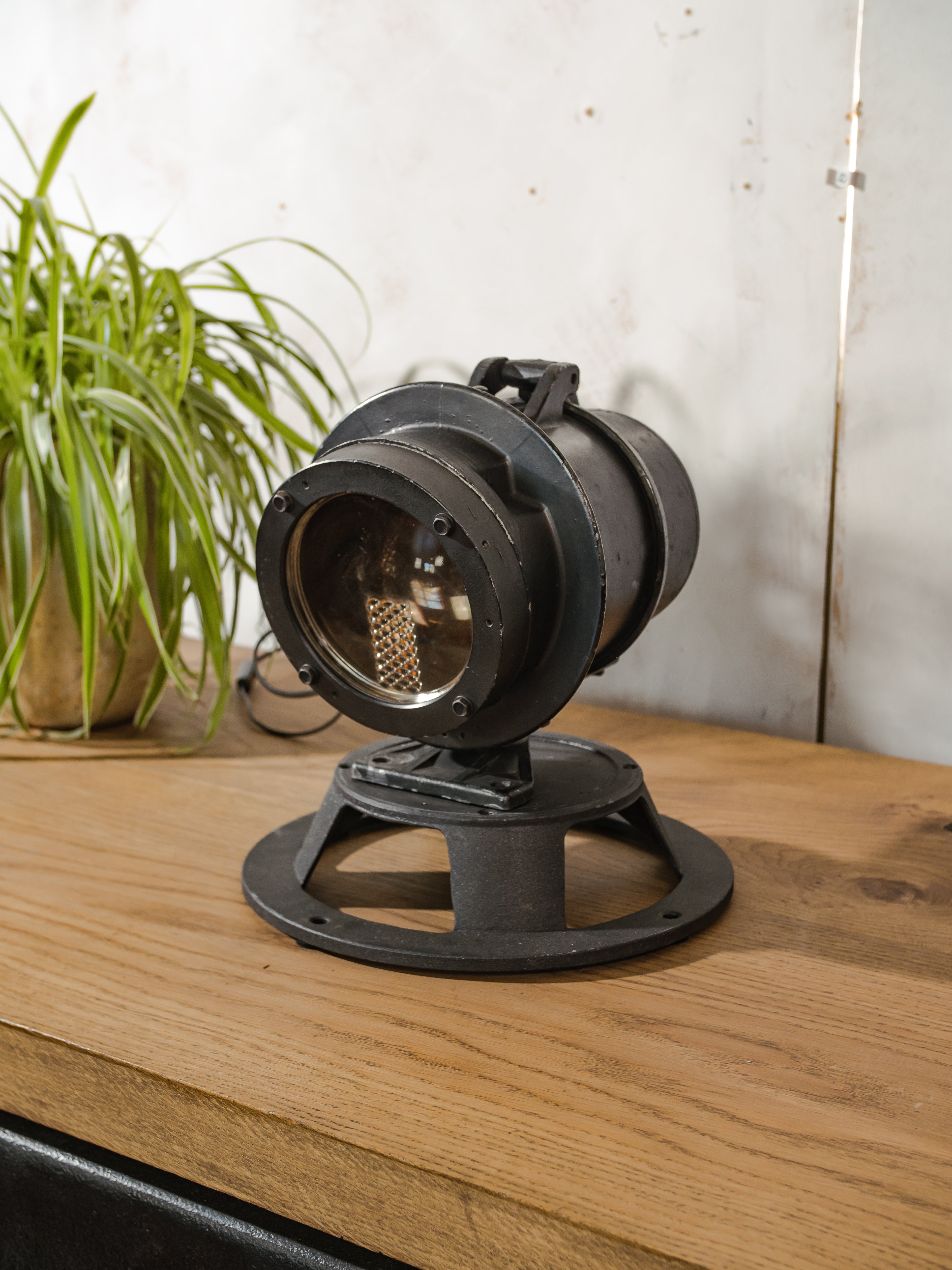 Industrial DDR Railroad Signal Spotlight Desk lamp, Vintage desk Light, Telesig Berlin, Orange Lens