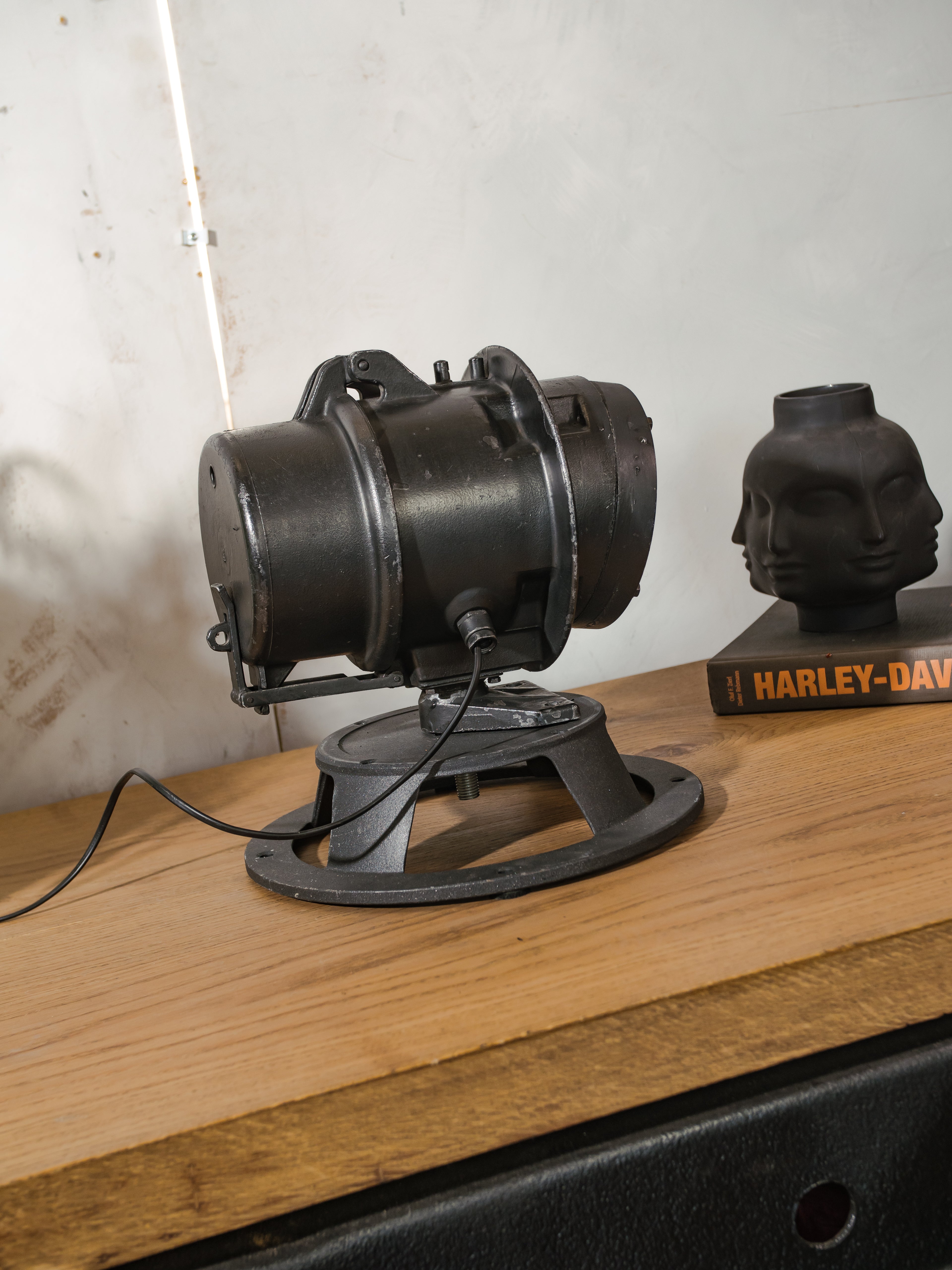 Industrial DDR Railroad Signal Spotlight Desk lamp, Vintage desk Light, Telesig Berlin, Orange Lens