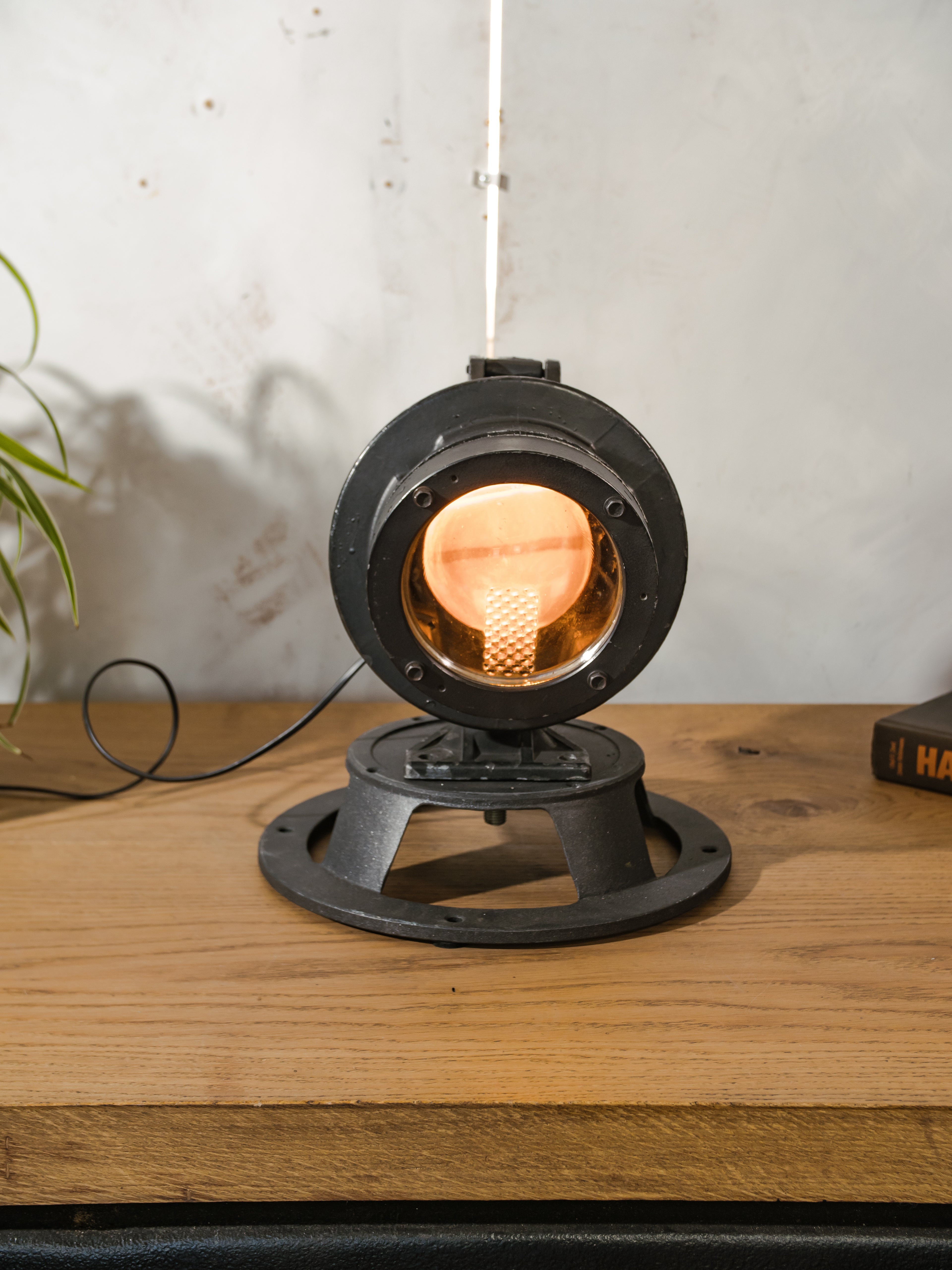 Industrial DDR Railroad Signal Spotlight Desk lamp, Vintage desk Light, Telesig Berlin, Orange Lens