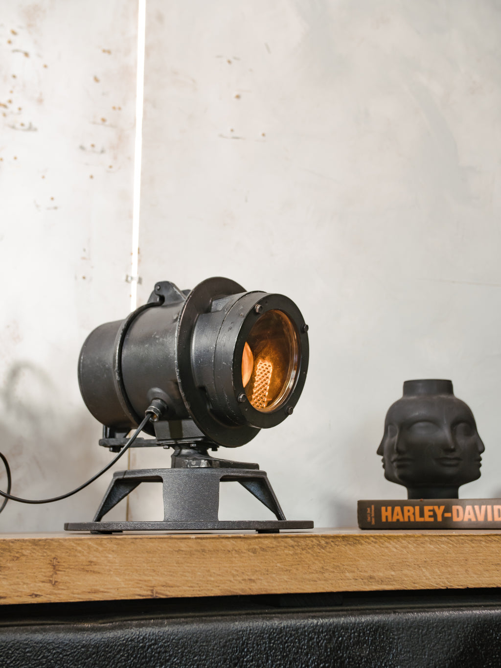 Industrial DDR Railroad Signal Spotlight Desk lamp, Vintage desk Light, Telesig Berlin, Orange Lens