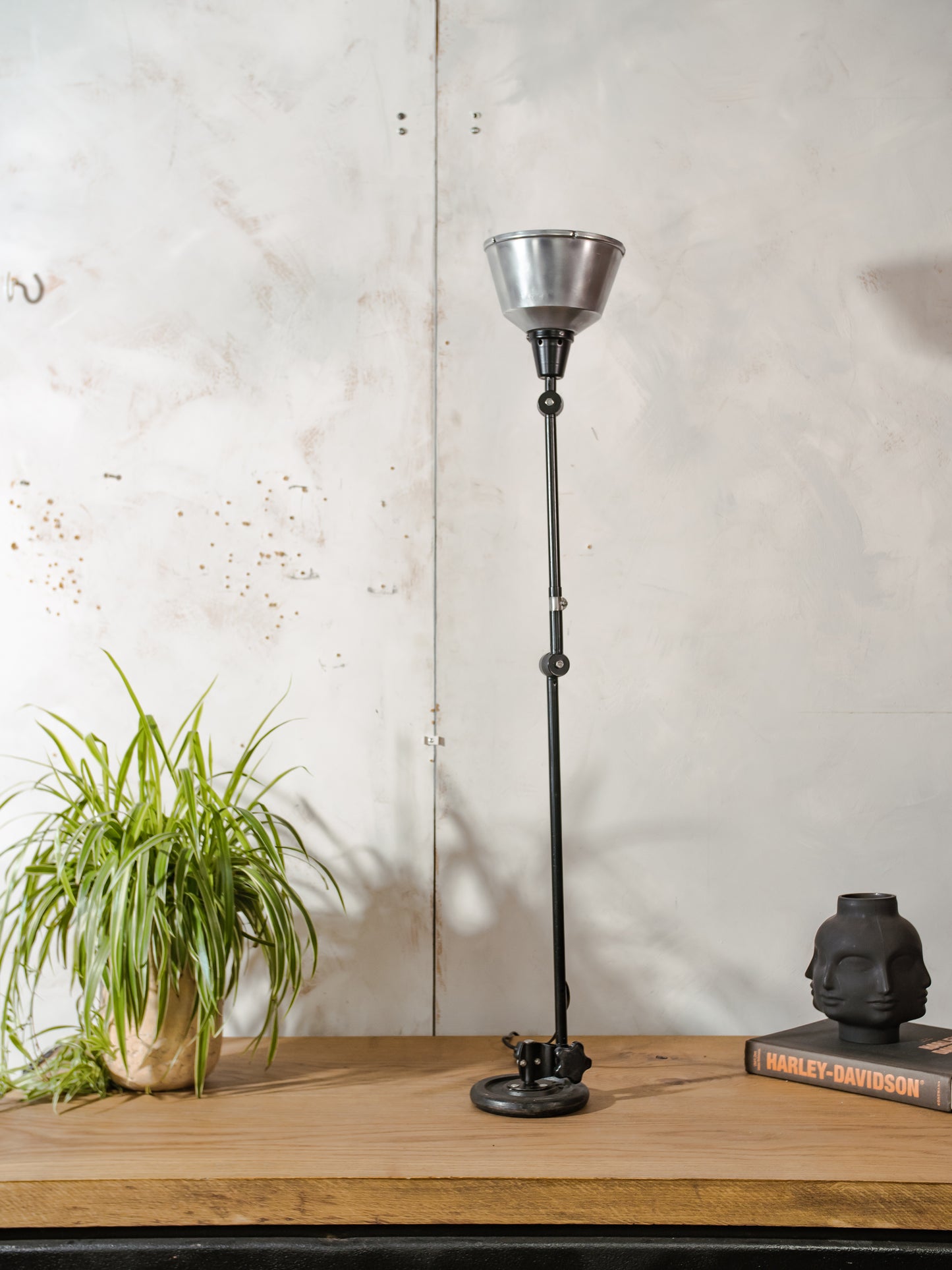 Restored 1950s Midgard R1 Lamp, Bauhaus Black Desk Light, German Designer Lighting, Curt Fischer Design