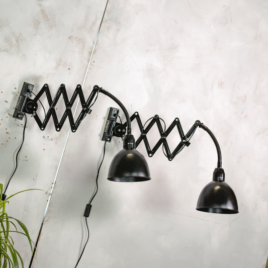 1960s Elektroinstala Decín Industrial Black Scissor Lamp with Gooseneck, Extendable Accordion Light