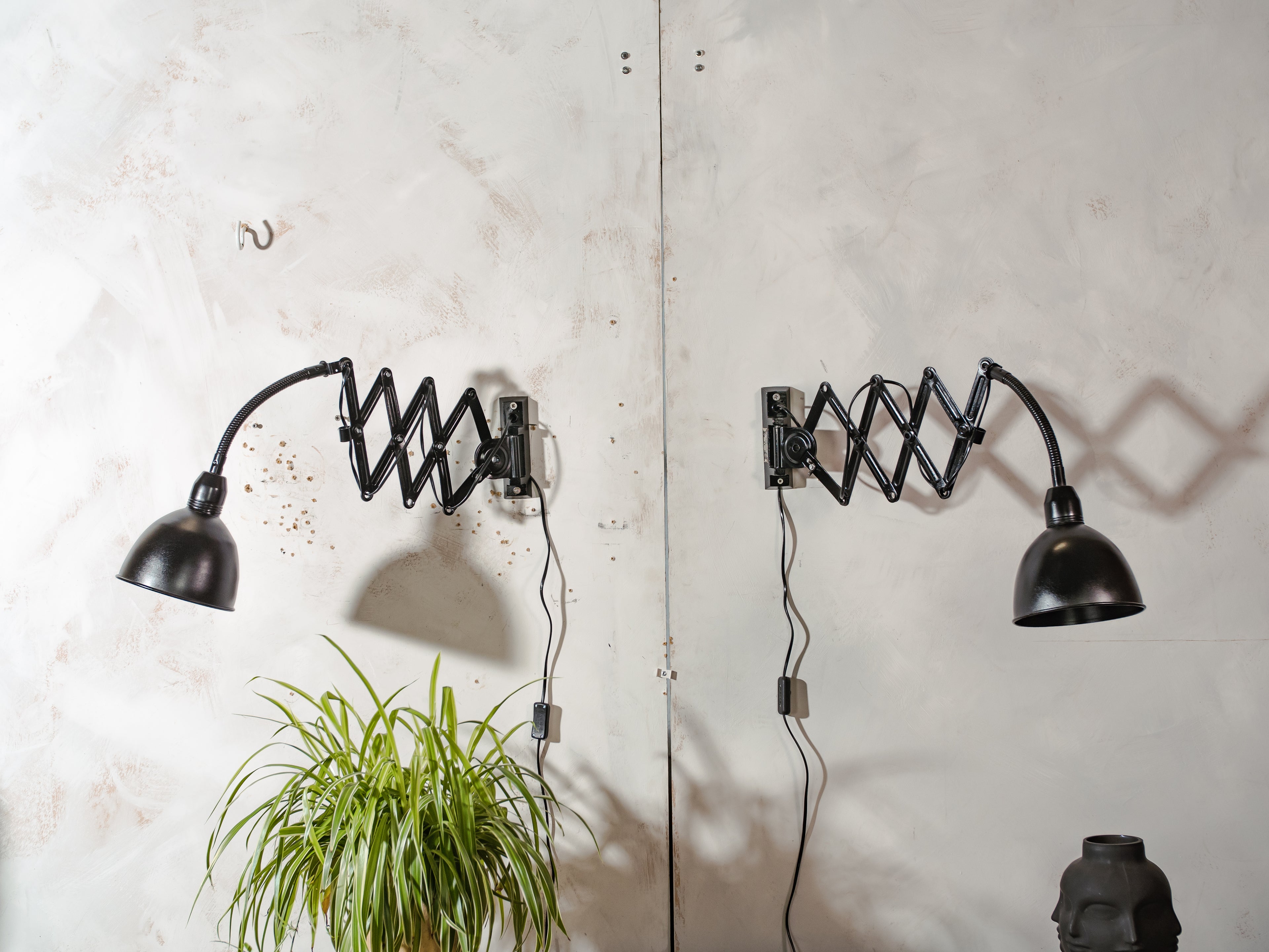 1960s Elektroinstala Decín Industrial Black Scissor Lamp with Gooseneck, Extendable Accordion Light