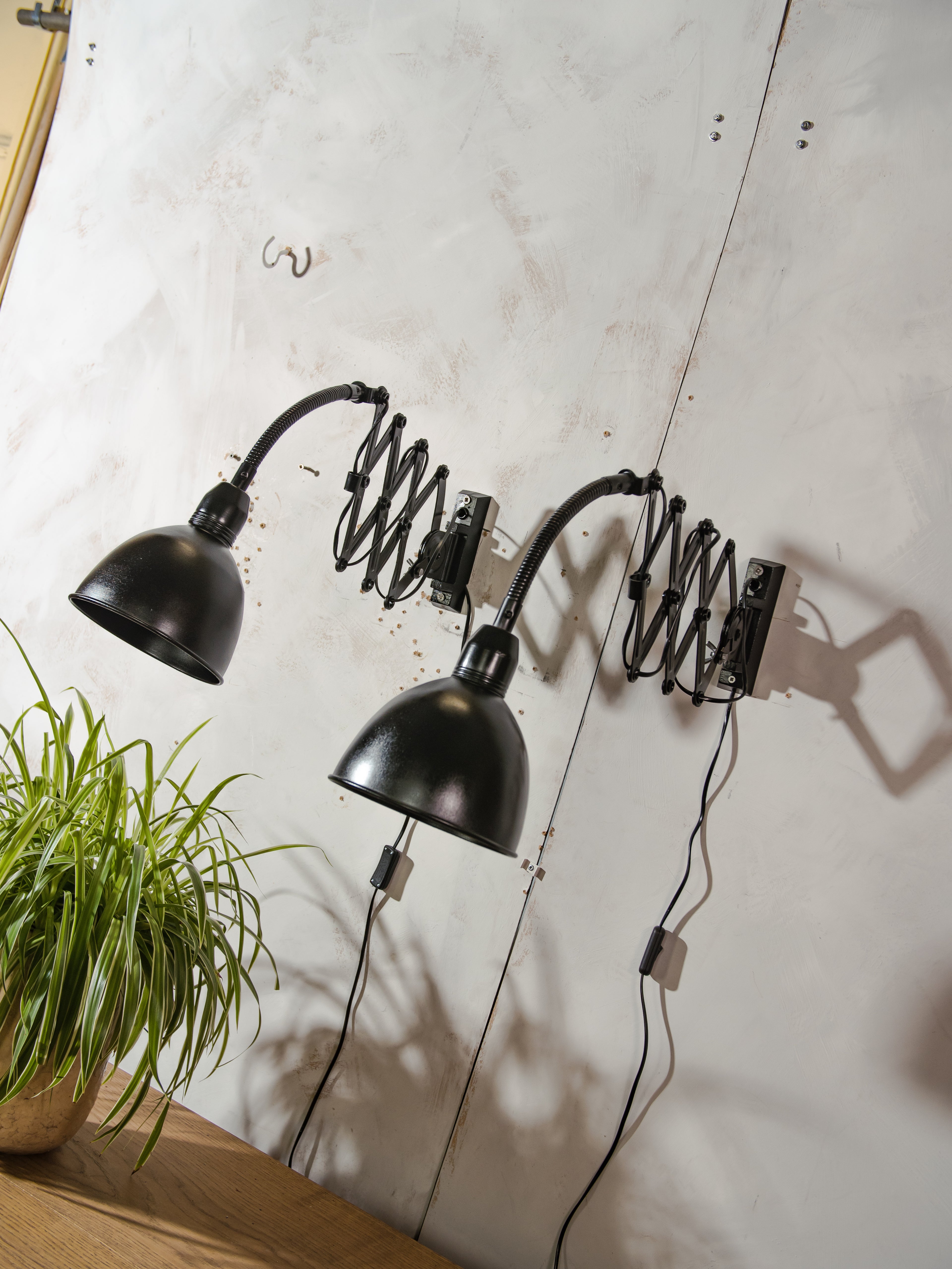 1960s Elektroinstala Decín Industrial Black Scissor Lamp with Gooseneck, Extendable Accordion Light