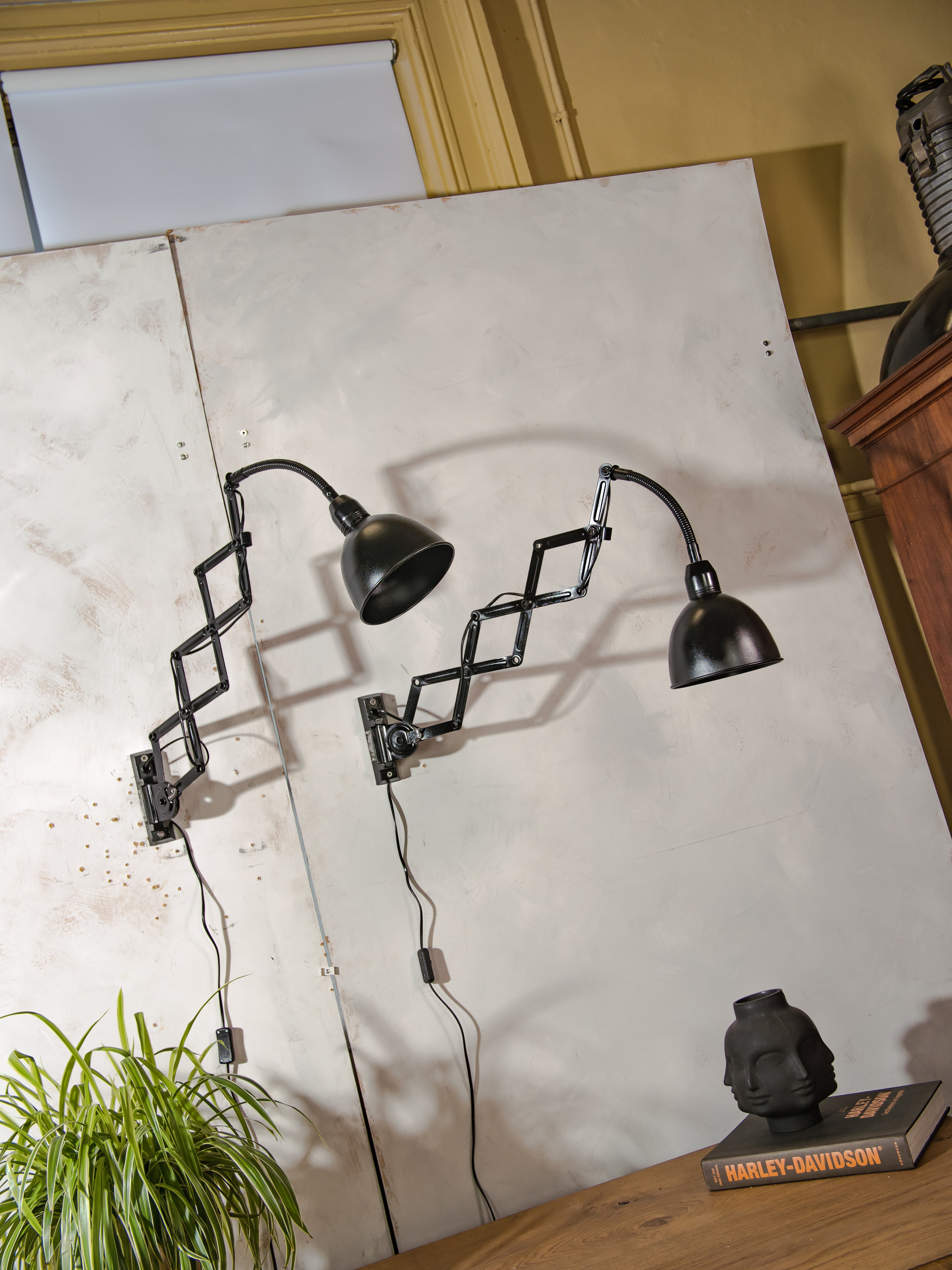 1960s Elektroinstala Decín Industrial Black Scissor Lamp with Gooseneck, Extendable Accordion Light