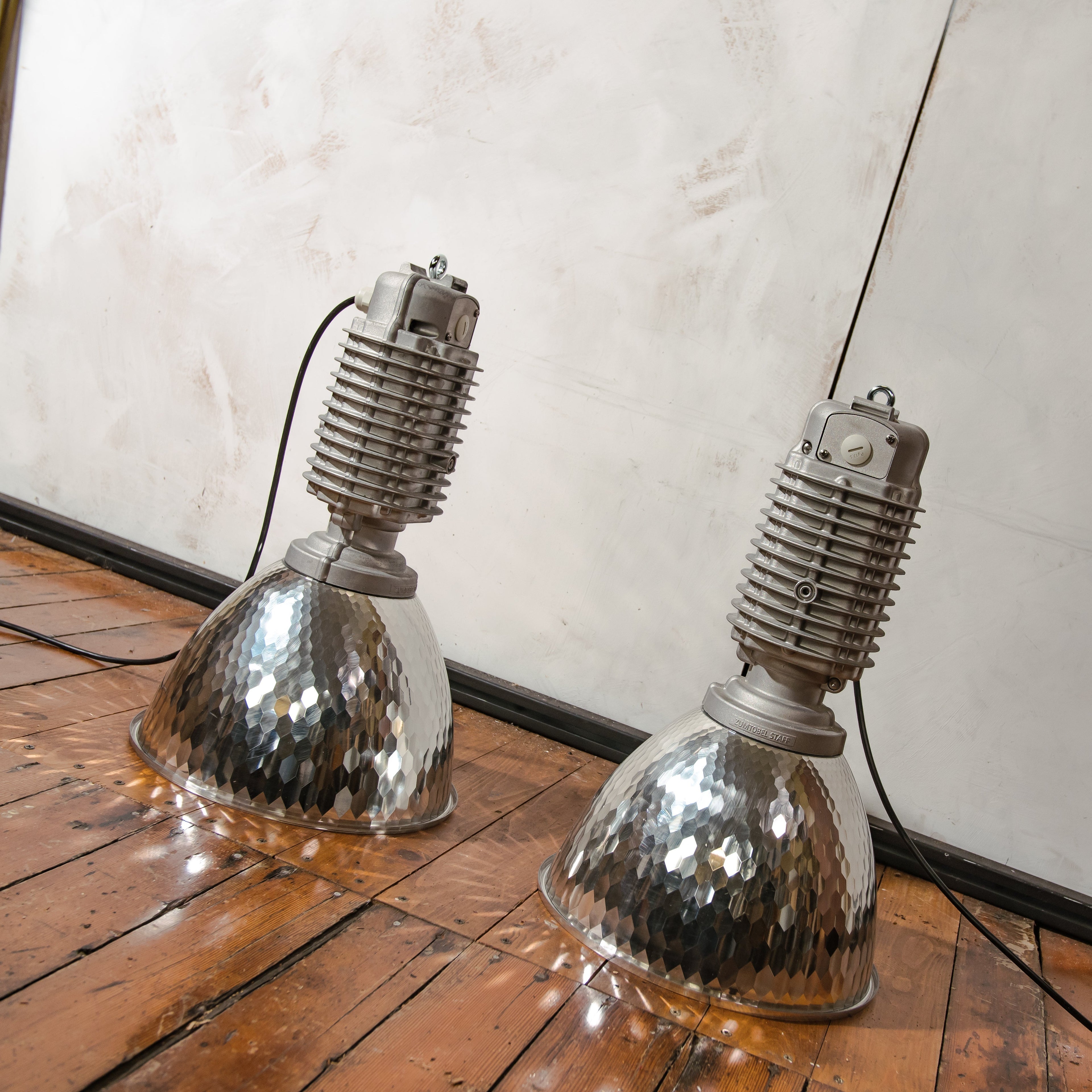 1980s Zumtobel Staff Pendant Lamp by Charles Keller, Original Industrial Designer Light, Silver shade, Austrian Vintage Lighting