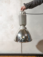 1980s Zumtobel Staff Pendant Lamp by Charles Keller, Original Industrial Designer Light, Silver shade, Austrian Vintage Lighting