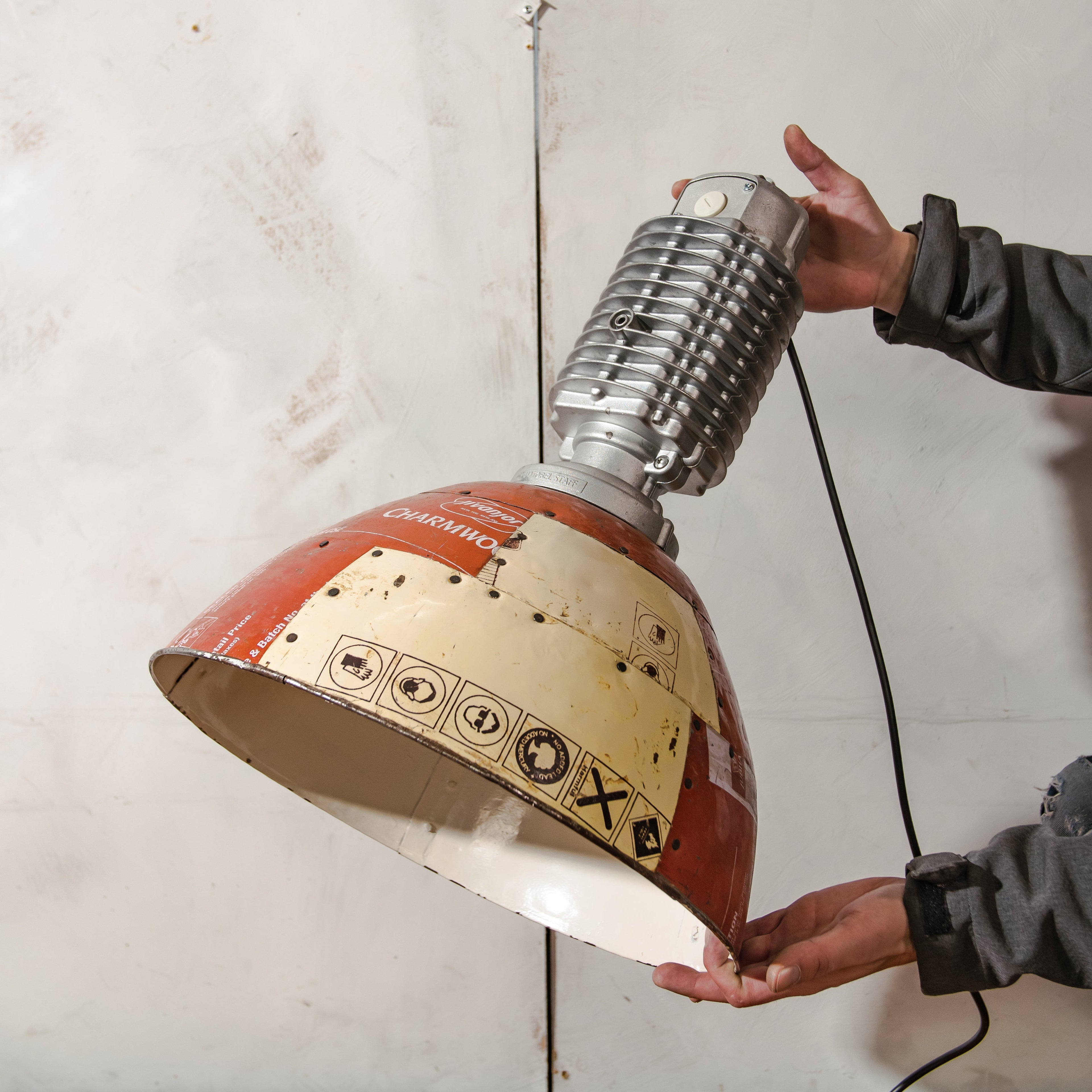 1980s Zumtobel Staff Pendant Light by Charles Keller, Industrial Design Lamp with Fairtrade Upcycled Tin Shade, Austrian Vintage Lighting