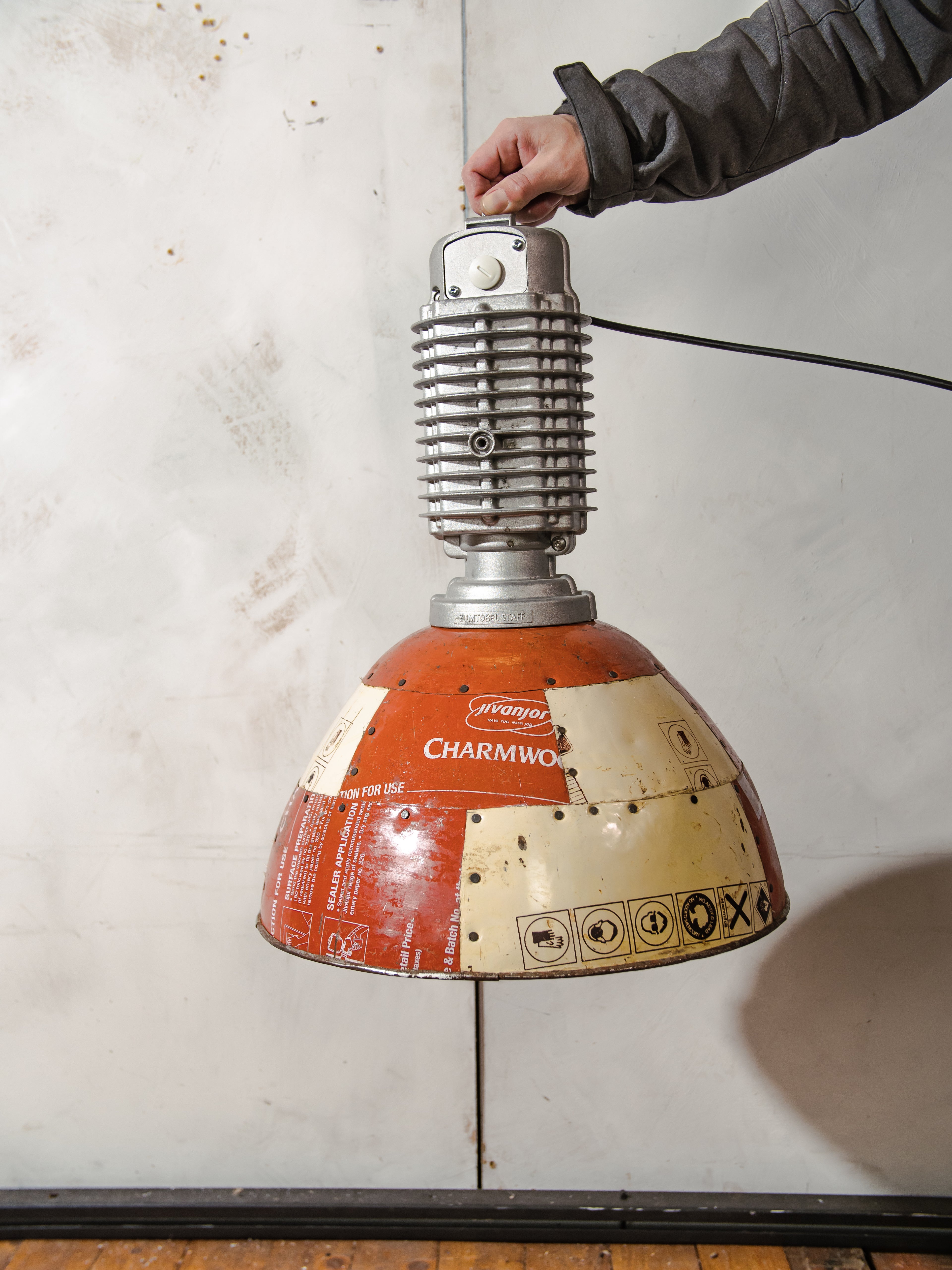 1980s Zumtobel Staff Pendant Light by Charles Keller, Industrial Design Lamp with Fairtrade Upcycled Tin Shade, Austrian Vintage Lighting