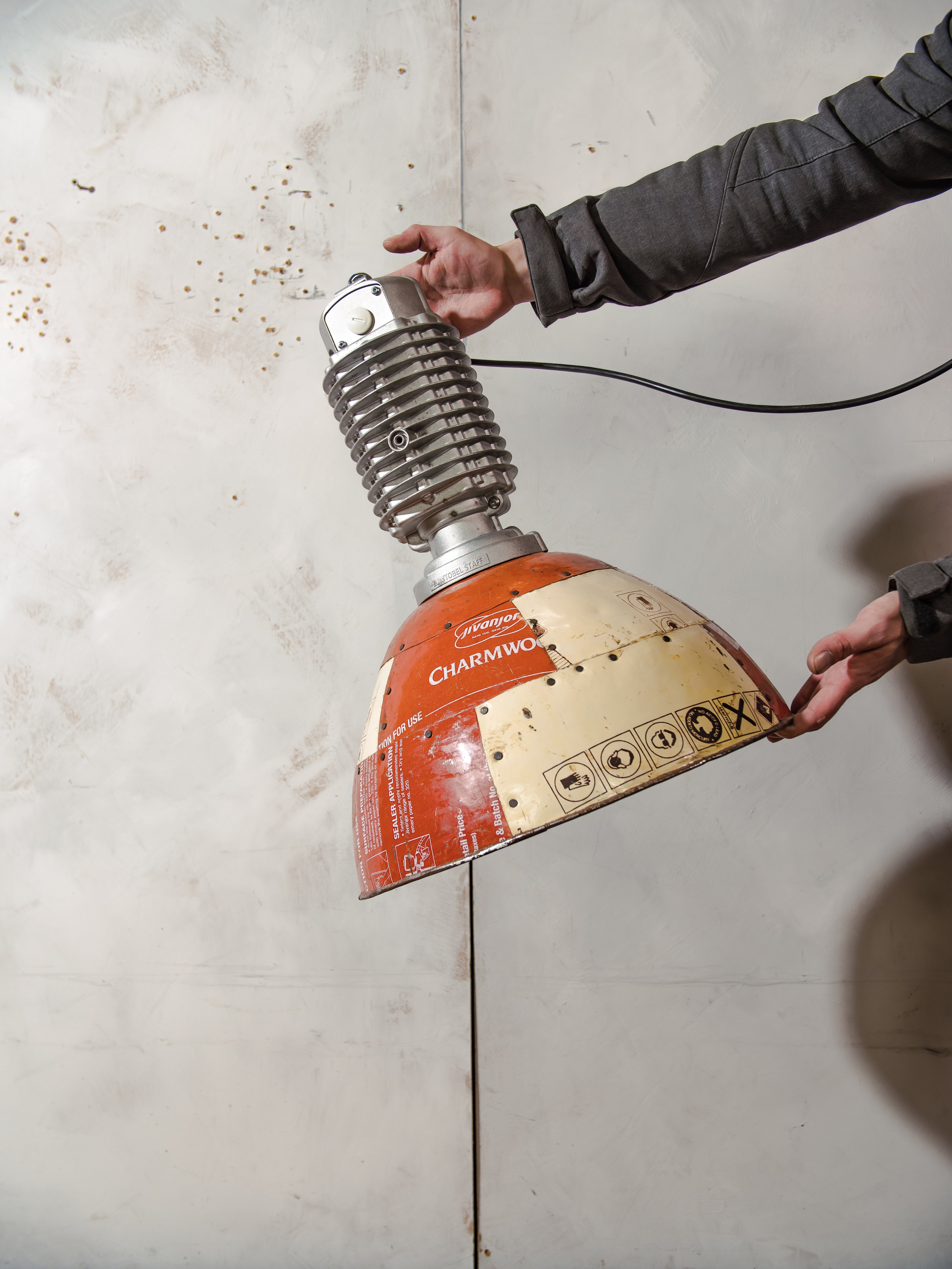 1980s Zumtobel Staff Pendant Light by Charles Keller, Industrial Design Lamp with Fairtrade Upcycled Tin Shade, Austrian Vintage Lighting