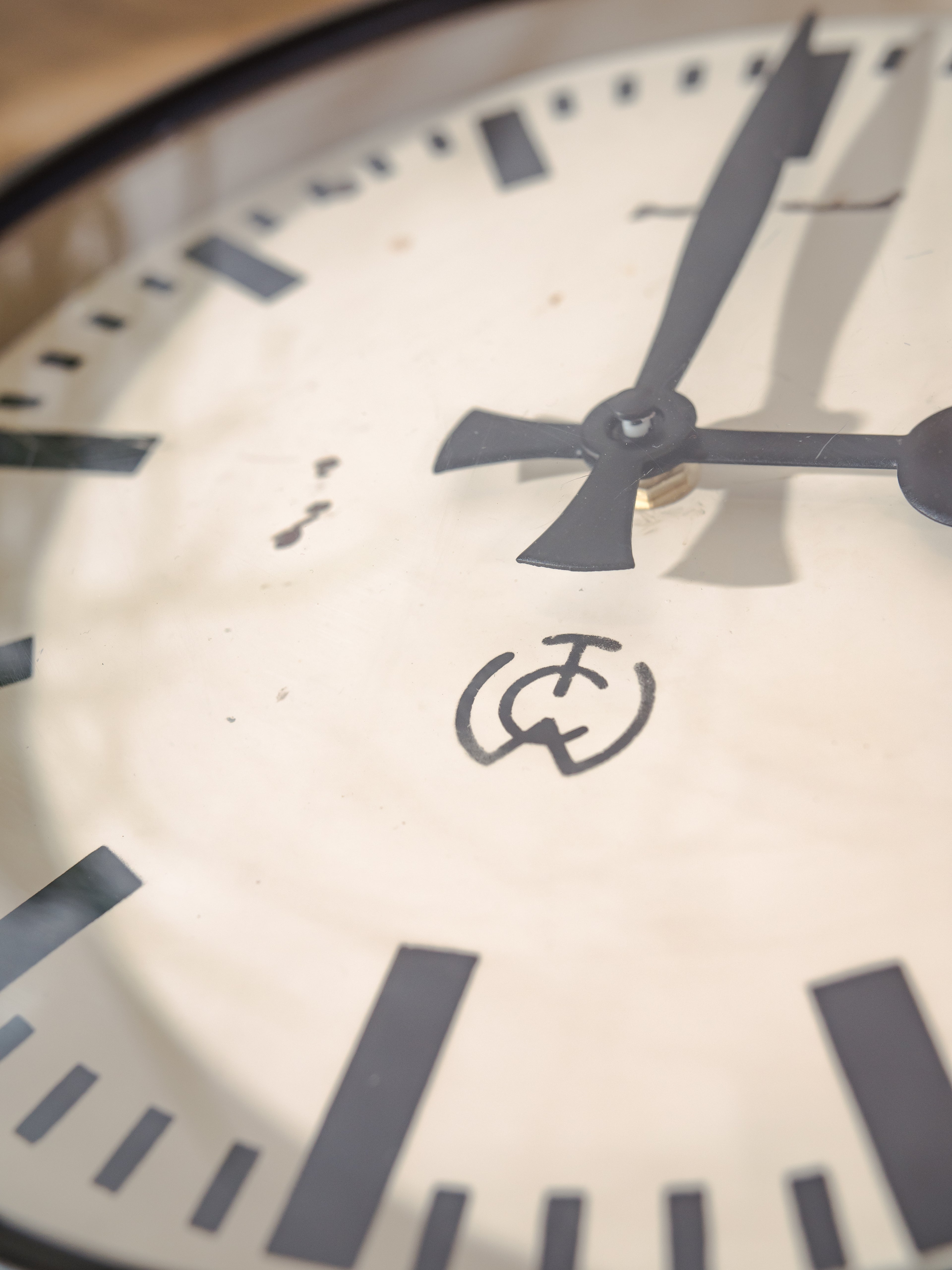 1950s Black Industrial Factory Wall Clock by CTW Carl Theodor Wagner, Made in Germany, Renovated Quartz mechanism, ∅32CM