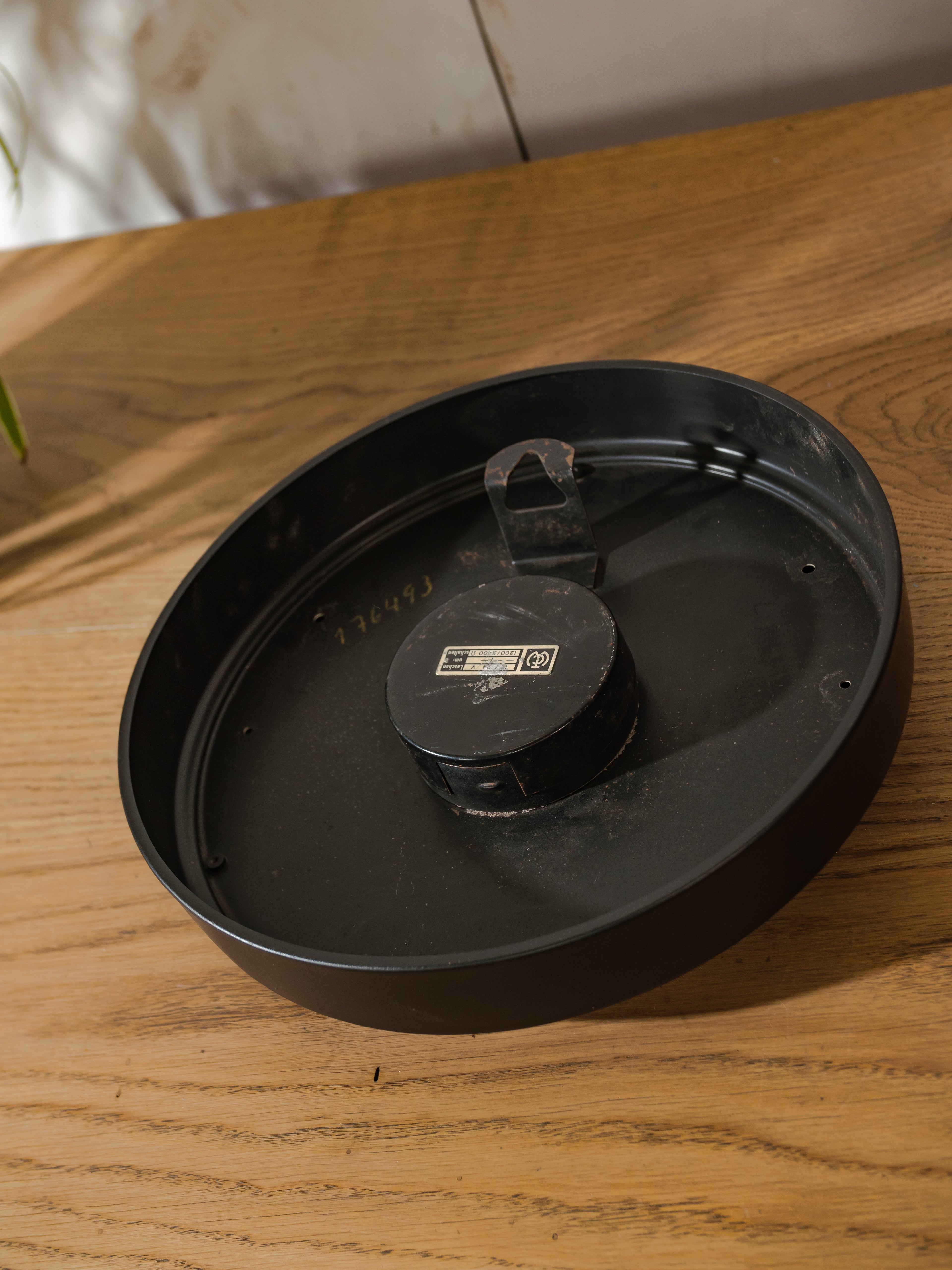 1950s Black Industrial Factory Wall Clock by CTW Carl Theodor Wagner, Made in Germany, Renovated Quartz mechanism, ∅32CM