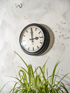 1950s Black Industrial Factory Wall Clock by CTW Carl Theodor Wagner, Made in Germany, Renovated Quartz mechanism, ∅32CM