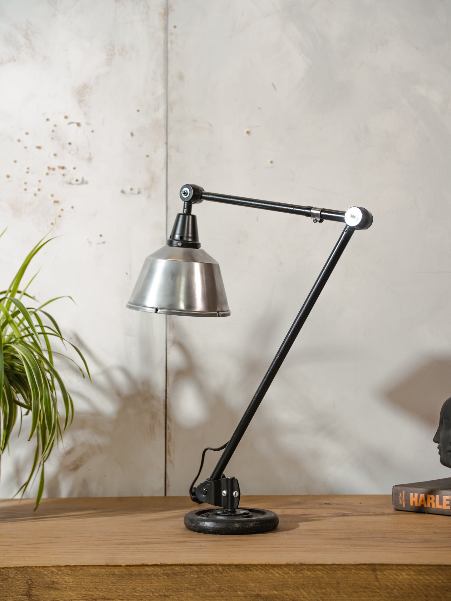 Restored 1950s Midgard R1 Lamp, Bauhaus Black Desk Light, German Designer Lighting, Curt Fischer Design