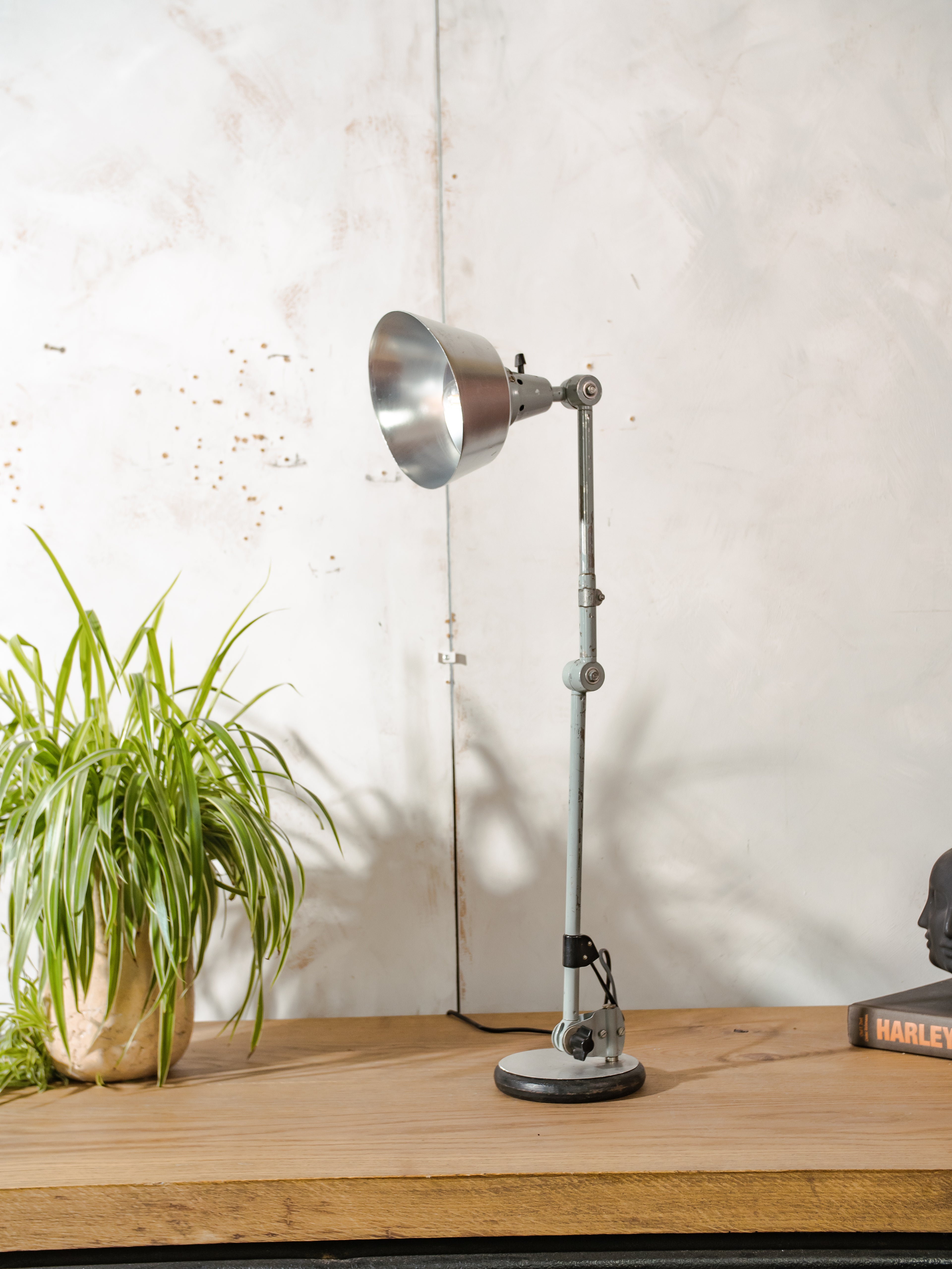Midgard R2 bureaulamp uit de jaren 50, ontworpen door Curt Fischer Design Lighting, met originele lak en aluminium kap.