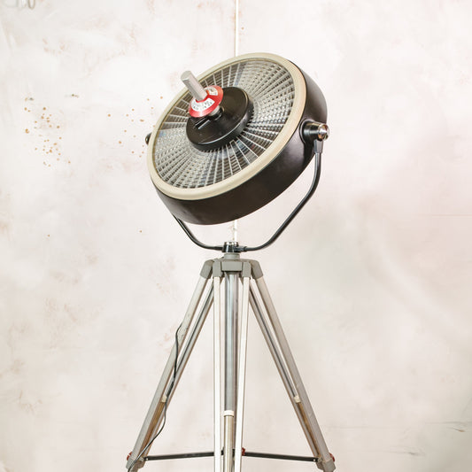 Vintage Black Repurposed Hospital Operating Lamp on Bilora Tripod, Retro Industrial Floor Lamp, Unique upcycled Surgical Lighting