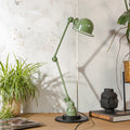 Vintage Green Jieldé Desk Lamp, 2 Arms 1950s, French Industrial Style Articulating Jielde Table light, with original Electrical Box