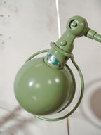 Vintage Green Jieldé Desk Lamp, 2 Arms 1950s, French Industrial Style Articulating Jielde Table light, with original Electrical Box