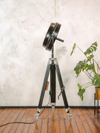 Upcycled Hanau Surgical Lamp Floor Light, Vintage Industrial Spotlight on Surveyors Tripod, 1960s Adjustable Retro Medical Design Lighting