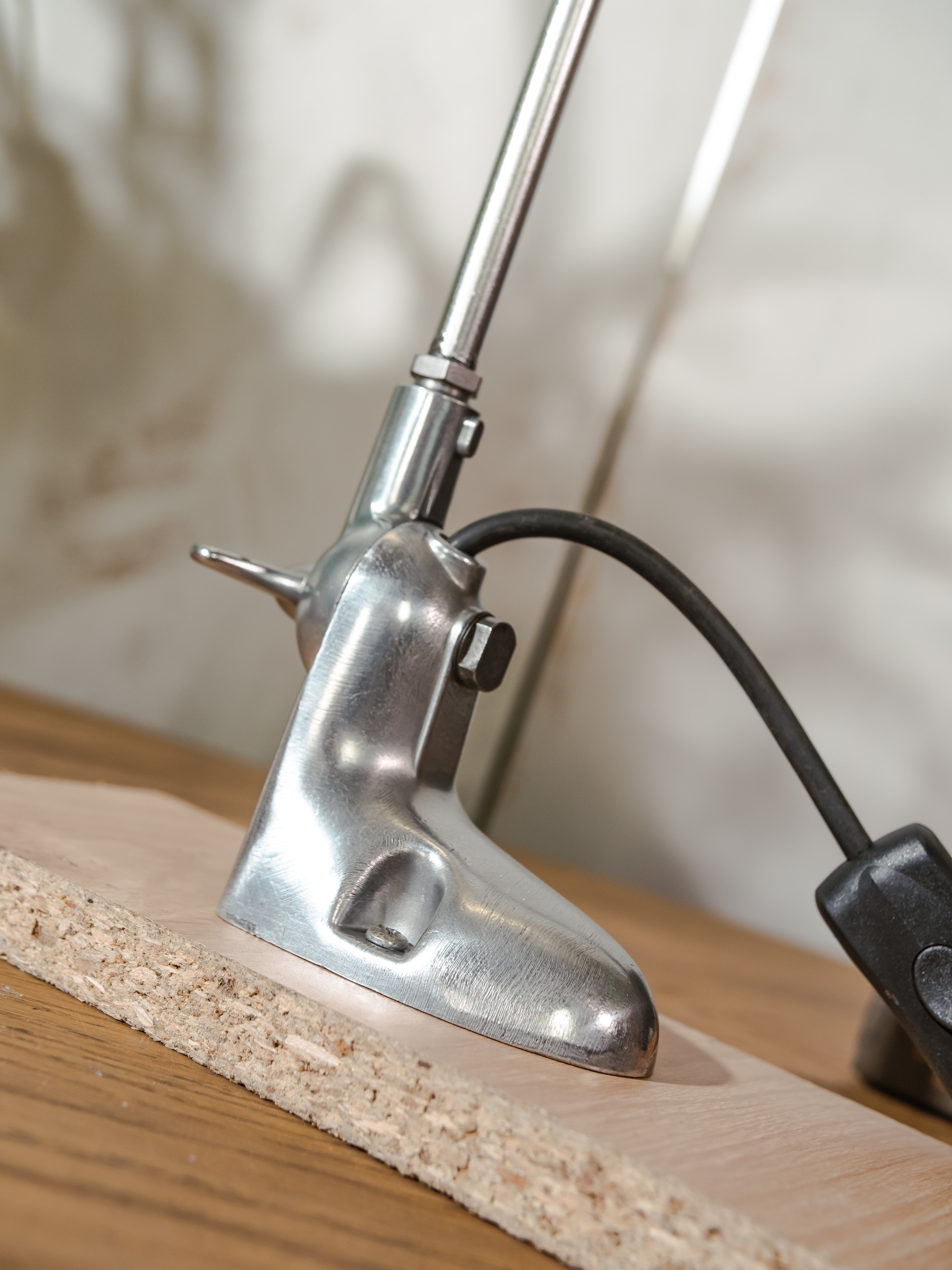 1950s PFAFF Industrial Sewing Machine Lamp, Polished 2 arm Workshop Desk lamp, Repurposed Task Lamp with black shade, Articulated Lighting