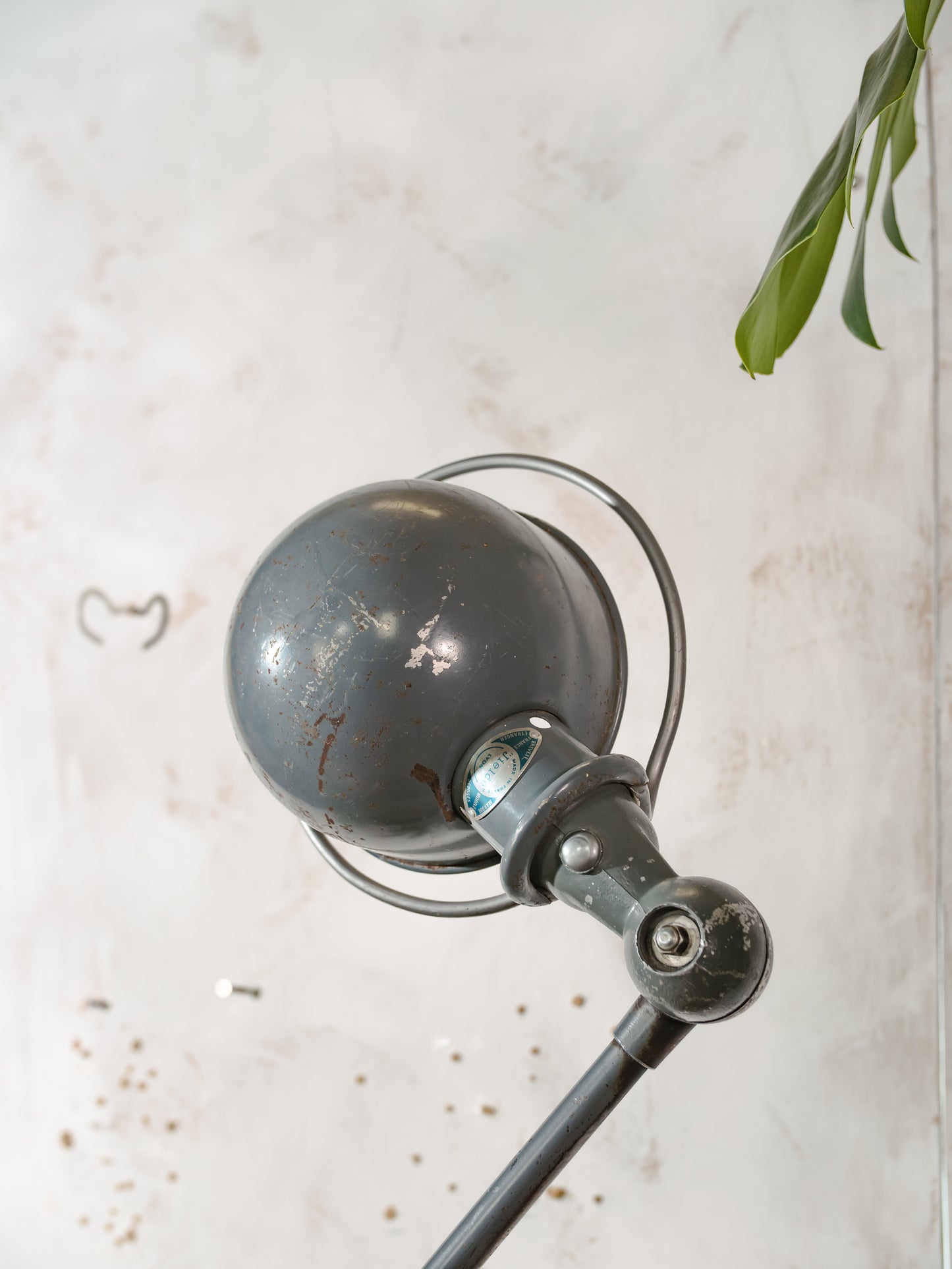 Vintage Gray Blue Jielde Industrial Table Lamp with 3 Adjustable Arms on Brake disc, 1950s Jieldé French Design by Jean-Louis Domecq