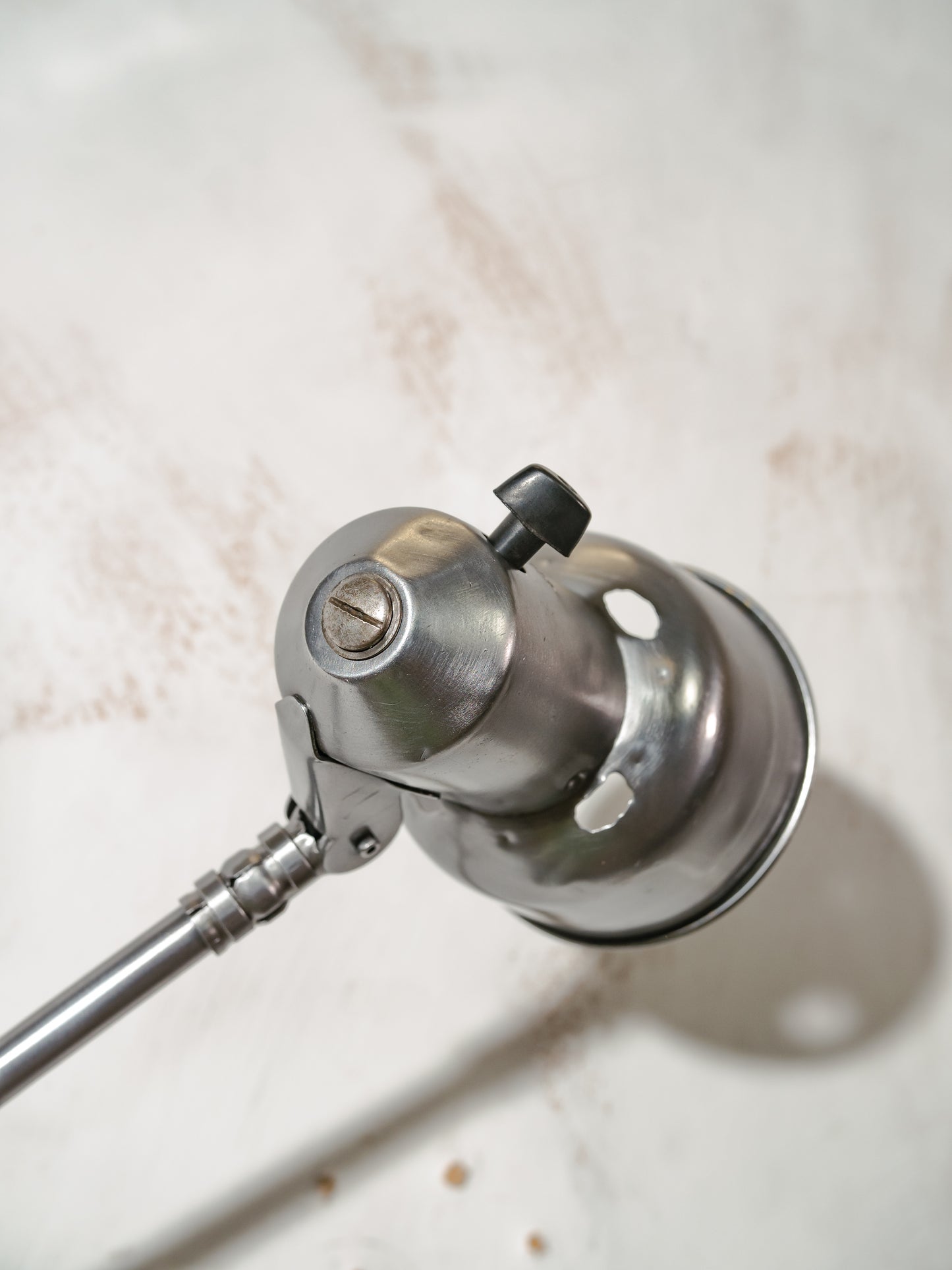 Vintage SIS Leuchten Wall Lamp, Polished Swing Arm 1950s, Silver Factory Machine drawing lamp